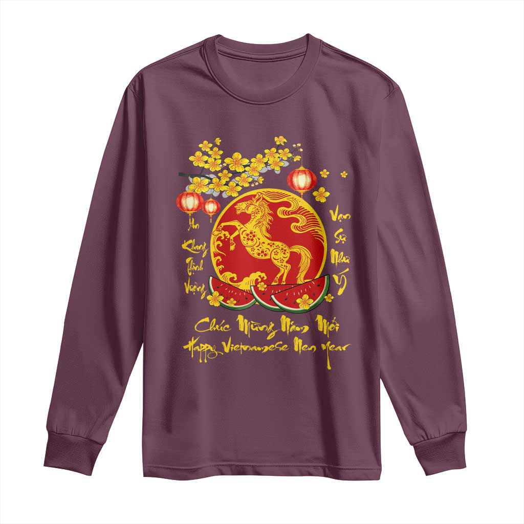 Vietnamese Lunar New Year 2026 Long Sleeve Shirt Chuc Mung Nam Moi Tet Holiday Horse Zodiac TS11 Maroon Print Your Wear