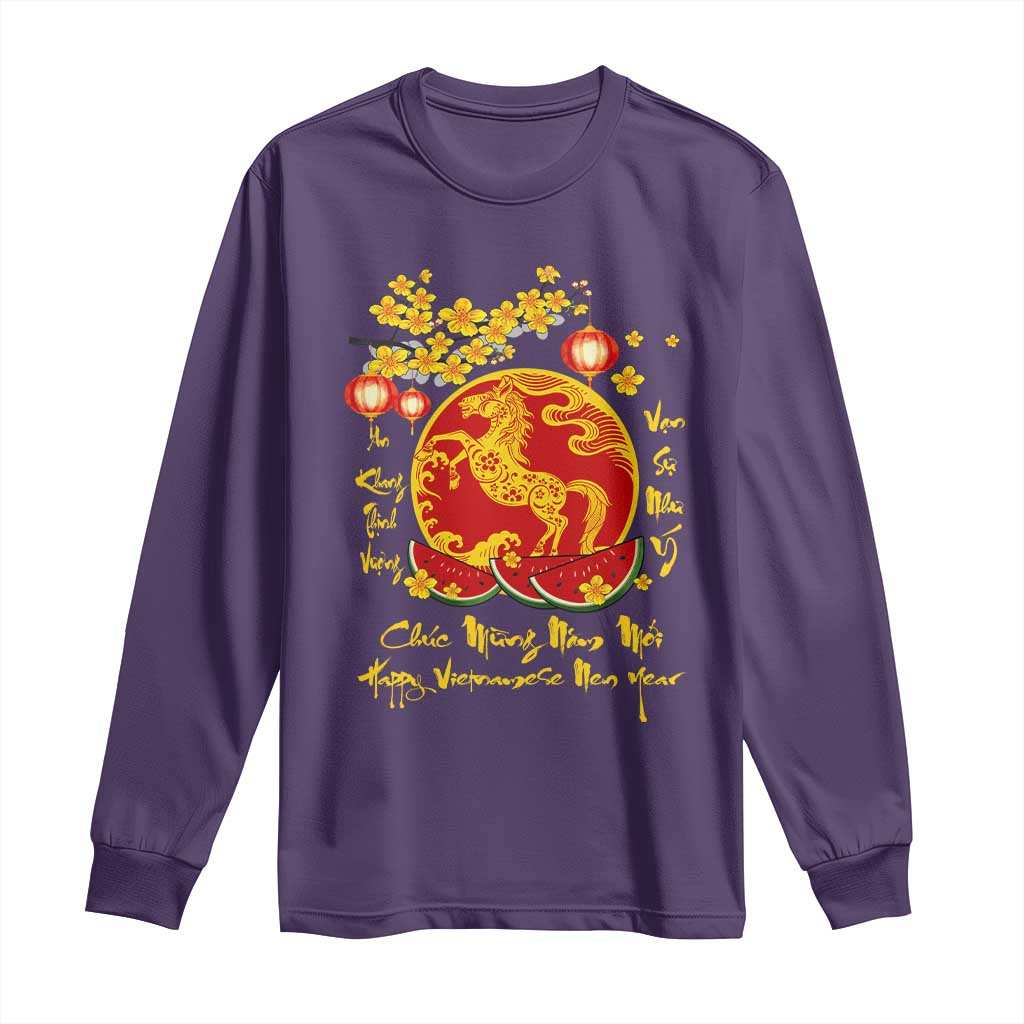 Vietnamese Lunar New Year 2026 Long Sleeve Shirt Chuc Mung Nam Moi Tet Holiday Horse Zodiac TS11 Purple Print Your Wear