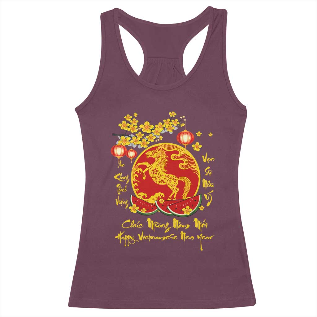 Vietnamese Lunar New Year 2026 Racerback Tank Top Chuc Mung Nam Moi Tet Holiday Horse Zodiac TS11 Maroon Print Your Wear