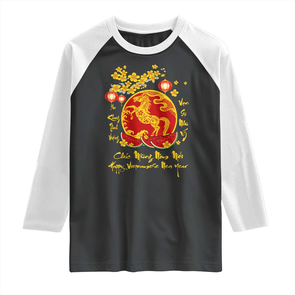Vietnamese Lunar New Year 2026 Raglan Shirt Chuc Mung Nam Moi Tet Holiday Horse Zodiac TS11 Black White Print Your Wear