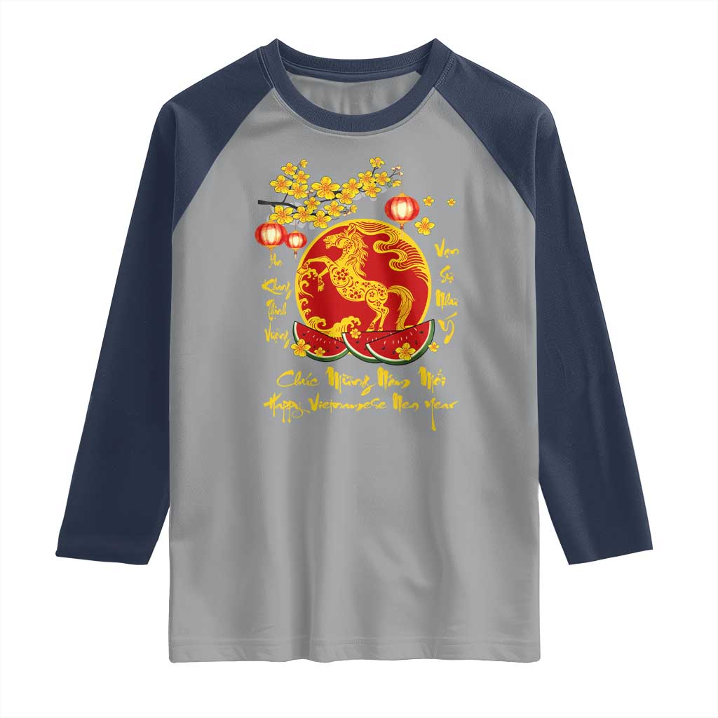 Vietnamese Lunar New Year 2026 Raglan Shirt Chuc Mung Nam Moi Tet Holiday Horse Zodiac TS11 Sport Gray Navy Print Your Wear