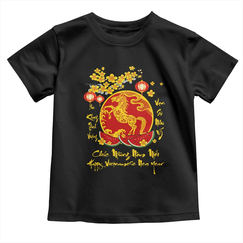 Vietnamese Lunar New Year 2026 Toddler T Shirt Chuc Mung Nam Moi Tet Holiday Horse Zodiac TS11 Black Print Your Wear