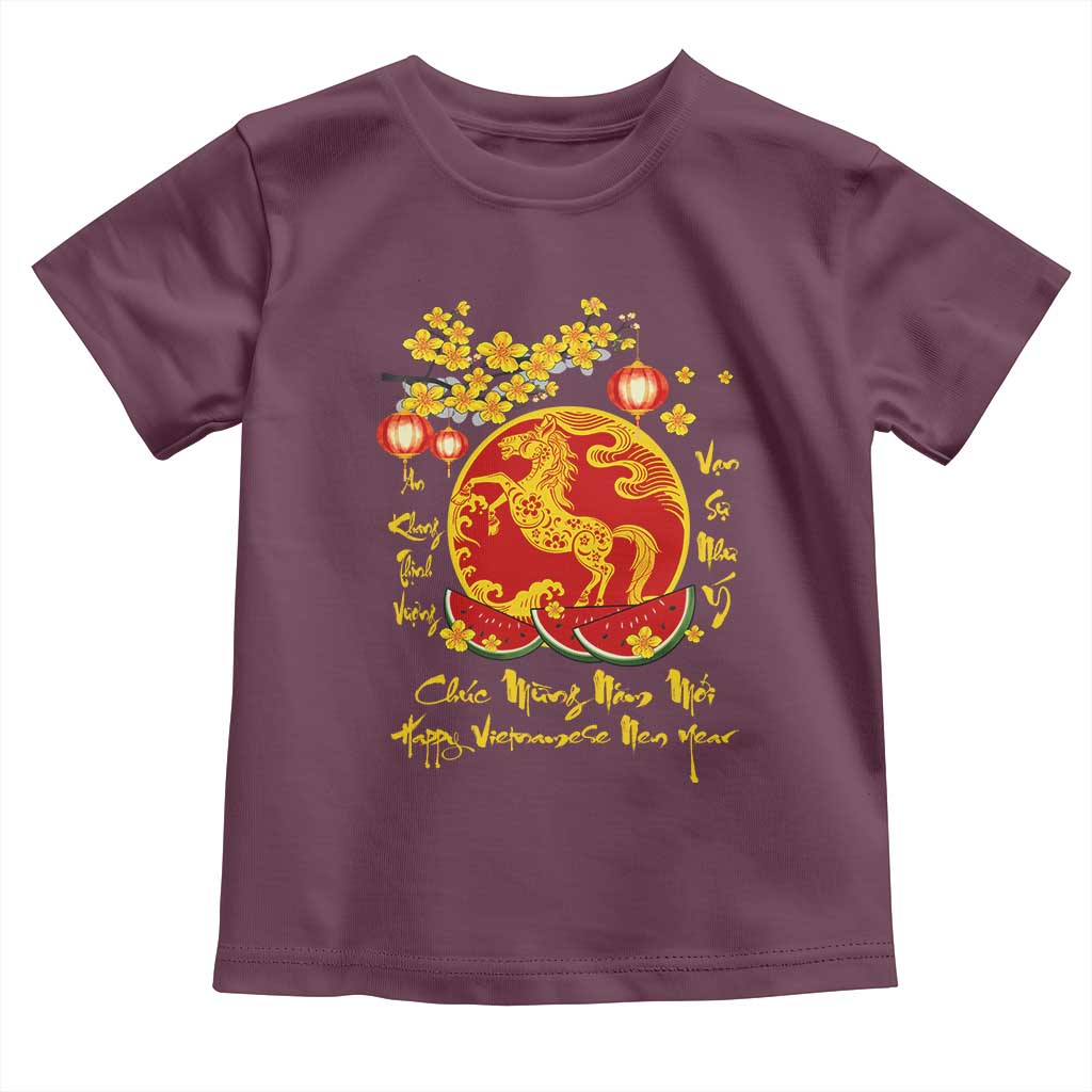 Vietnamese Lunar New Year 2026 Toddler T Shirt Chuc Mung Nam Moi Tet Holiday Horse Zodiac TS11 Maroon Print Your Wear