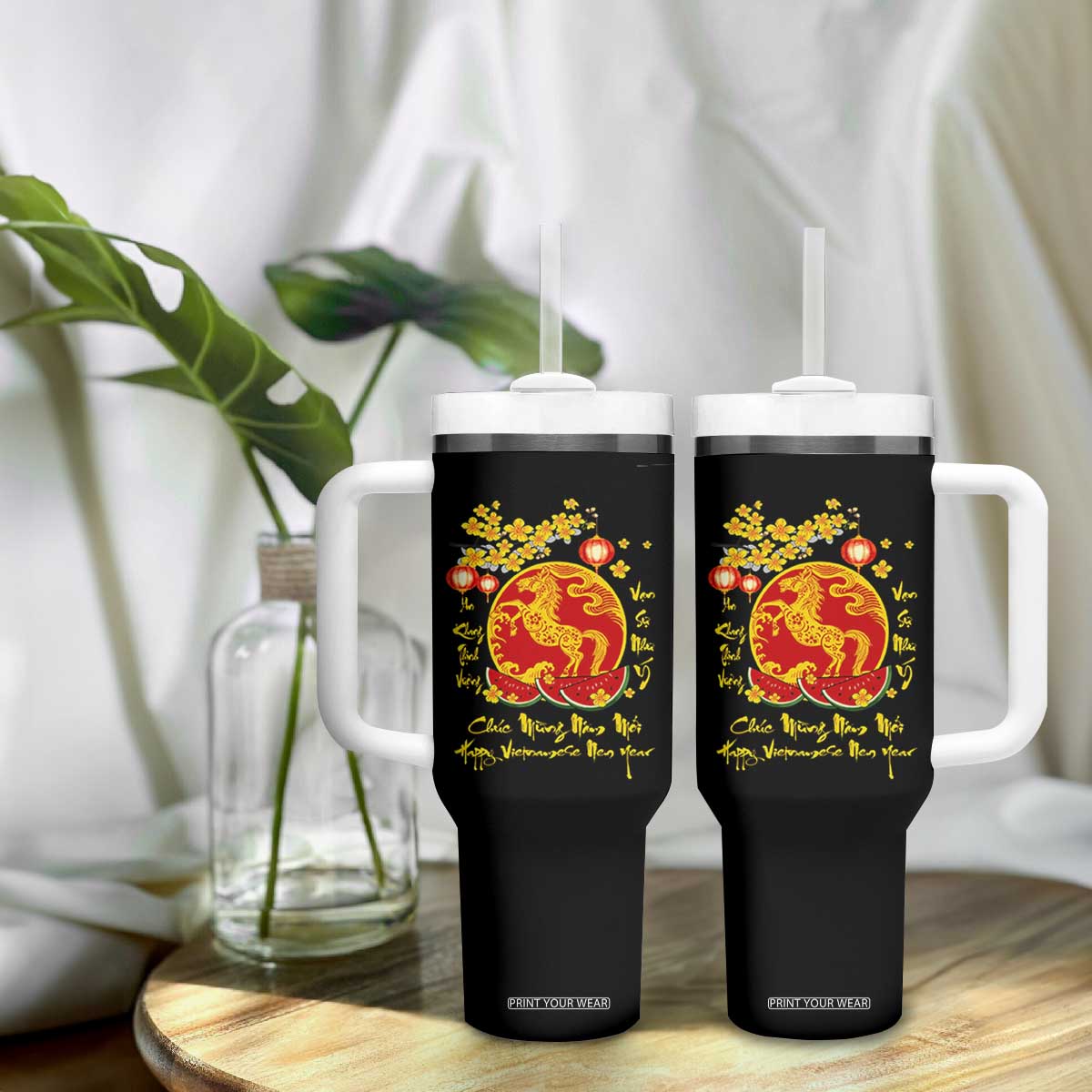 Vietnamese Lunar New Year 2026 Tumbler With Handle Chuc Mung Nam Moi Tet Holiday Horse Zodiac TS11 Print Your Wear