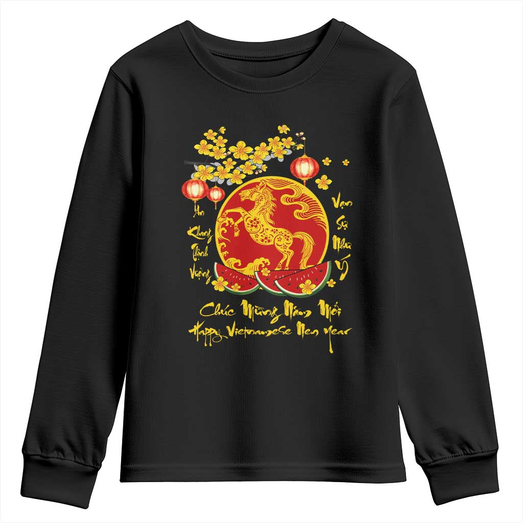 Vietnamese Lunar New Year 2026 Youth Sweatshirt Chuc Mung Nam Moi Tet Holiday Horse Zodiac TS11 Black Print Your Wear