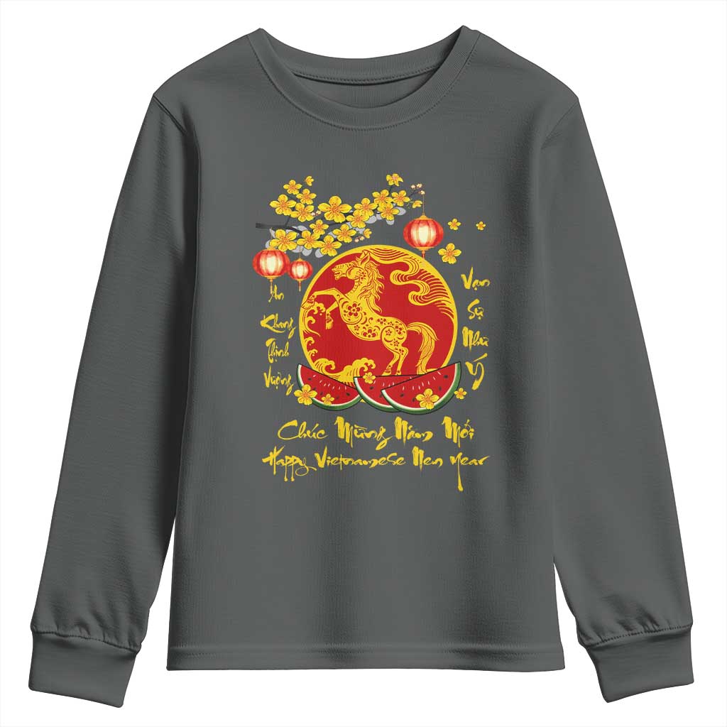 Vietnamese Lunar New Year 2026 Youth Sweatshirt Chuc Mung Nam Moi Tet Holiday Horse Zodiac TS11 Dark Heather Print Your Wear