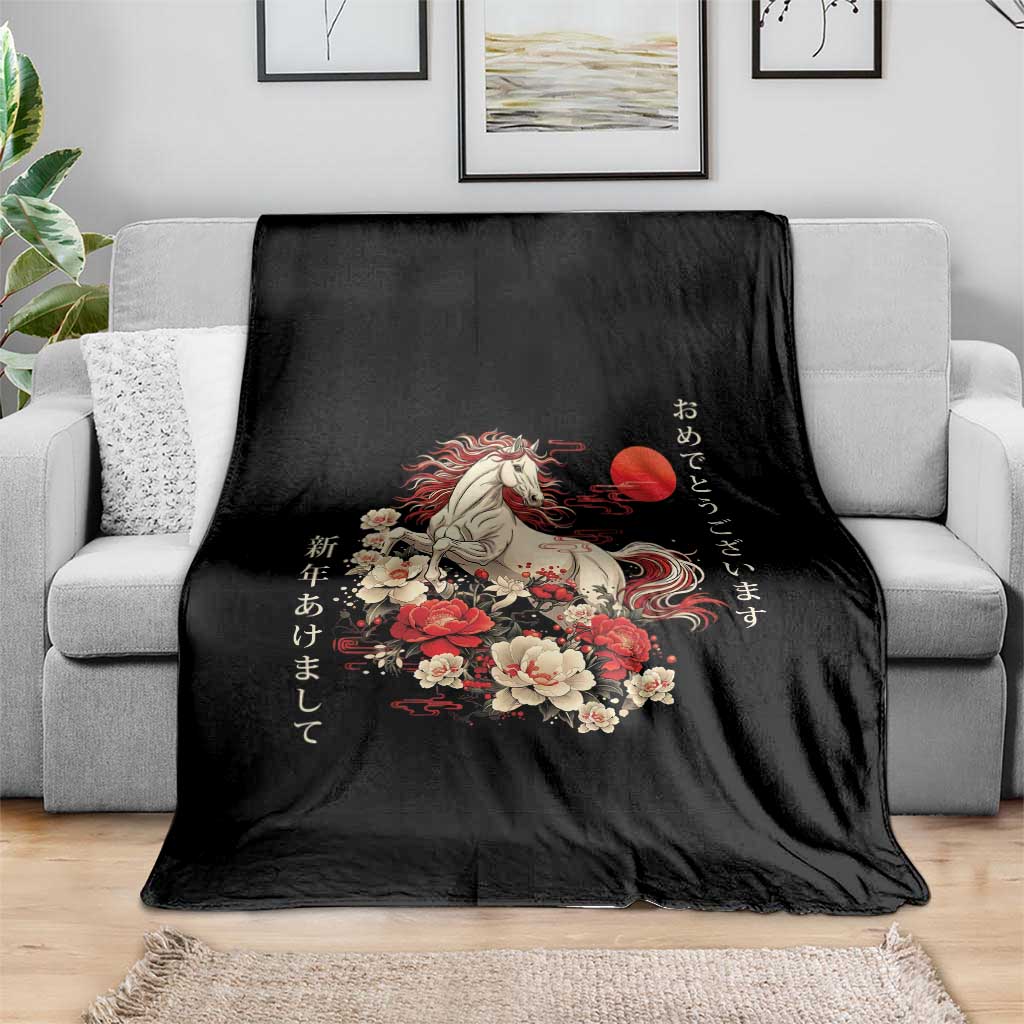 Japanese New Year 2026 Throw Blanket Year Of The Horse Botan Flower TS11 Print Your Wear
