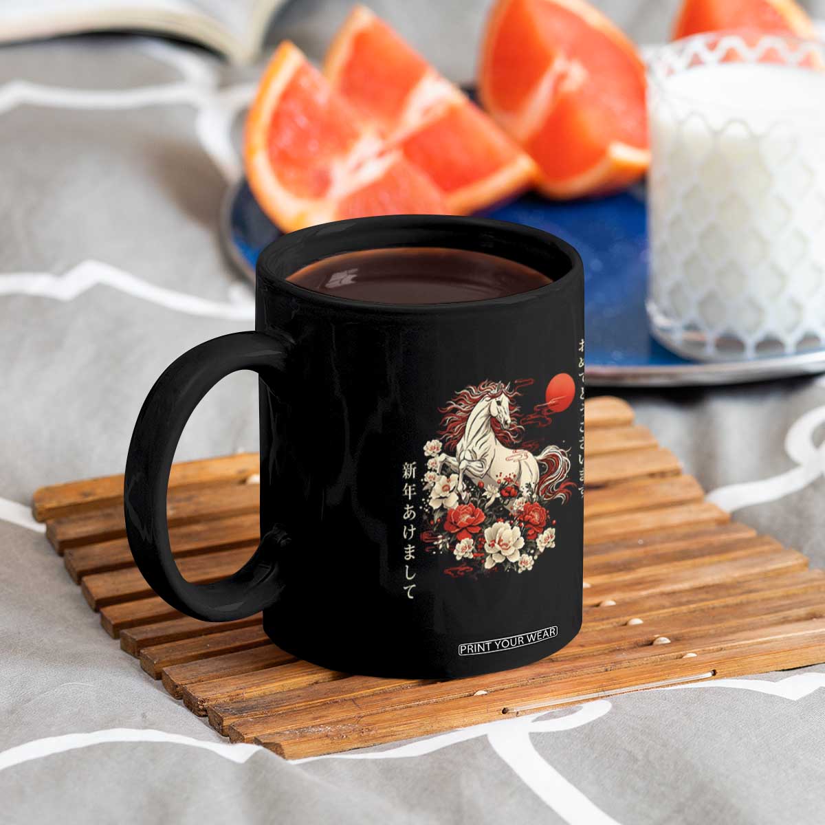 Japanese New Year 2026 Coffee Mug Year Of The Horse Botan Flower TS11 Print Your Wear