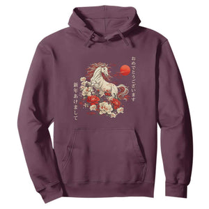 Japanese New Year 2026 Hoodie Year Of The Horse Botan Flower TS11 Maroon Print Your Wear