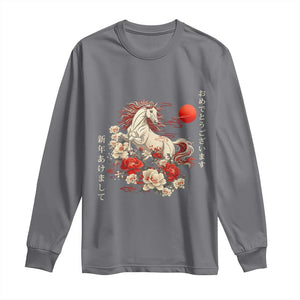Japanese New Year 2026 Long Sleeve Shirt Year Of The Horse Botan Flower TS11 Charcoal Print Your Wear