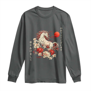 Japanese New Year 2026 Long Sleeve Shirt Year Of The Horse Botan Flower TS11 Dark Heather Print Your Wear