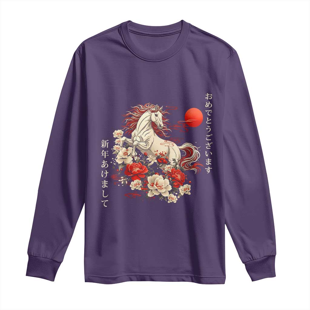 Japanese New Year 2026 Long Sleeve Shirt Year Of The Horse Botan Flower TS11 Purple Print Your Wear
