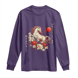Japanese New Year 2026 Long Sleeve Shirt Year Of The Horse Botan Flower TS11 Purple Print Your Wear