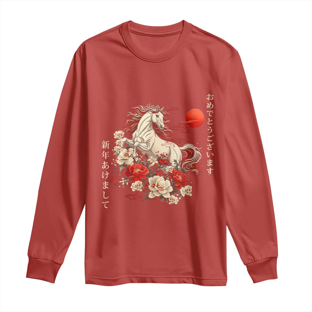 Japanese New Year 2026 Long Sleeve Shirt Year Of The Horse Botan Flower TS11 Red Print Your Wear