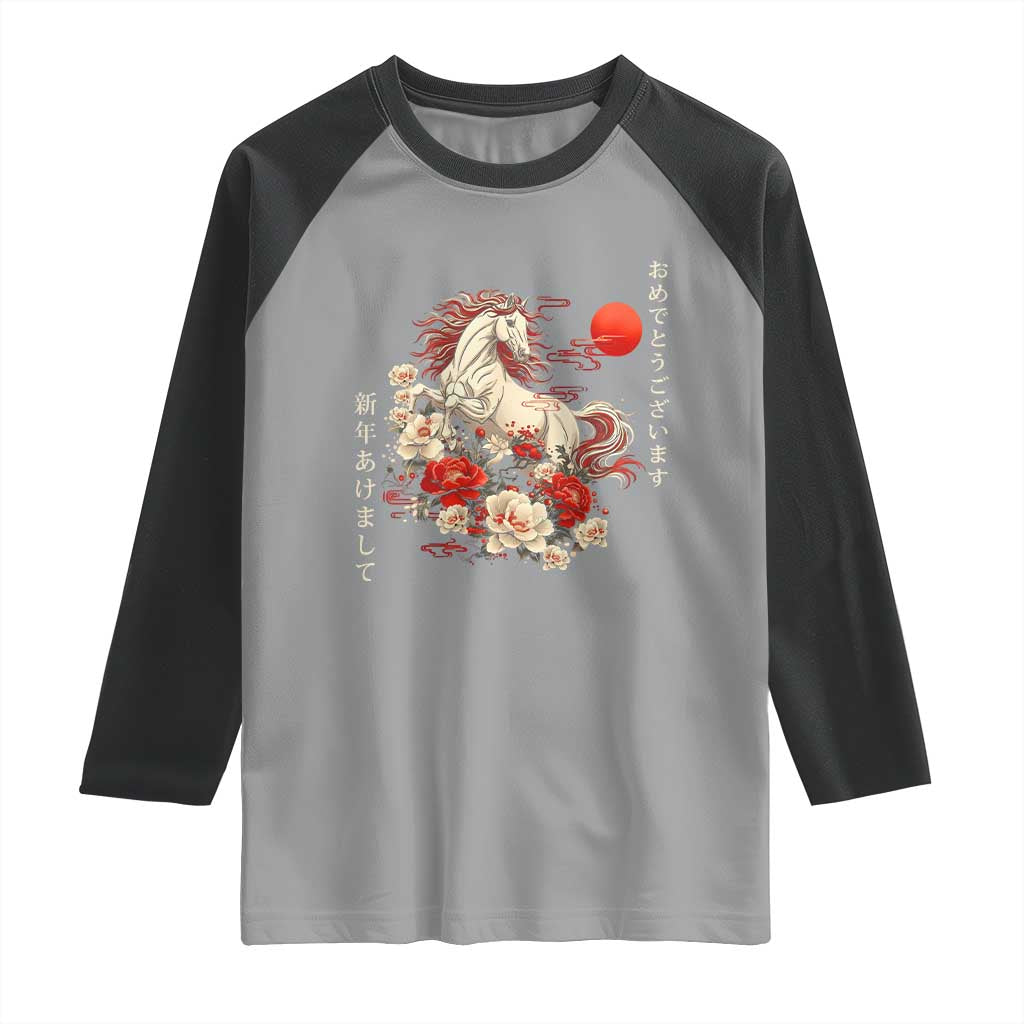 Japanese New Year 2026 Raglan Shirt Year Of The Horse Botan Flower TS11 Sport Gray Black Print Your Wear