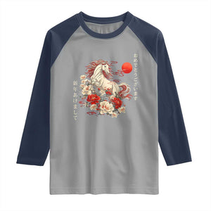 Japanese New Year 2026 Raglan Shirt Year Of The Horse Botan Flower TS11 Sport Gray Navy Print Your Wear