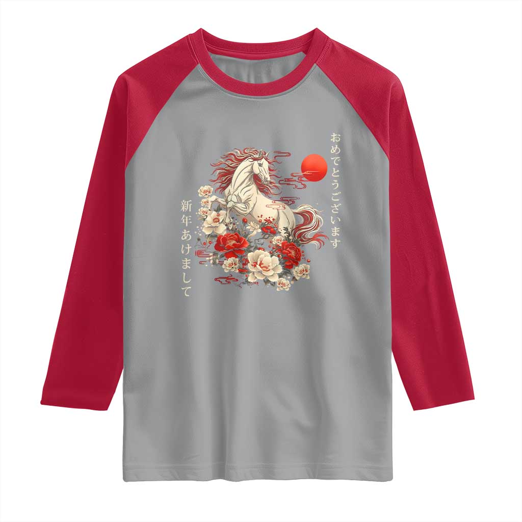 Japanese New Year 2026 Raglan Shirt Year Of The Horse Botan Flower TS11 Sport Gray Red Print Your Wear