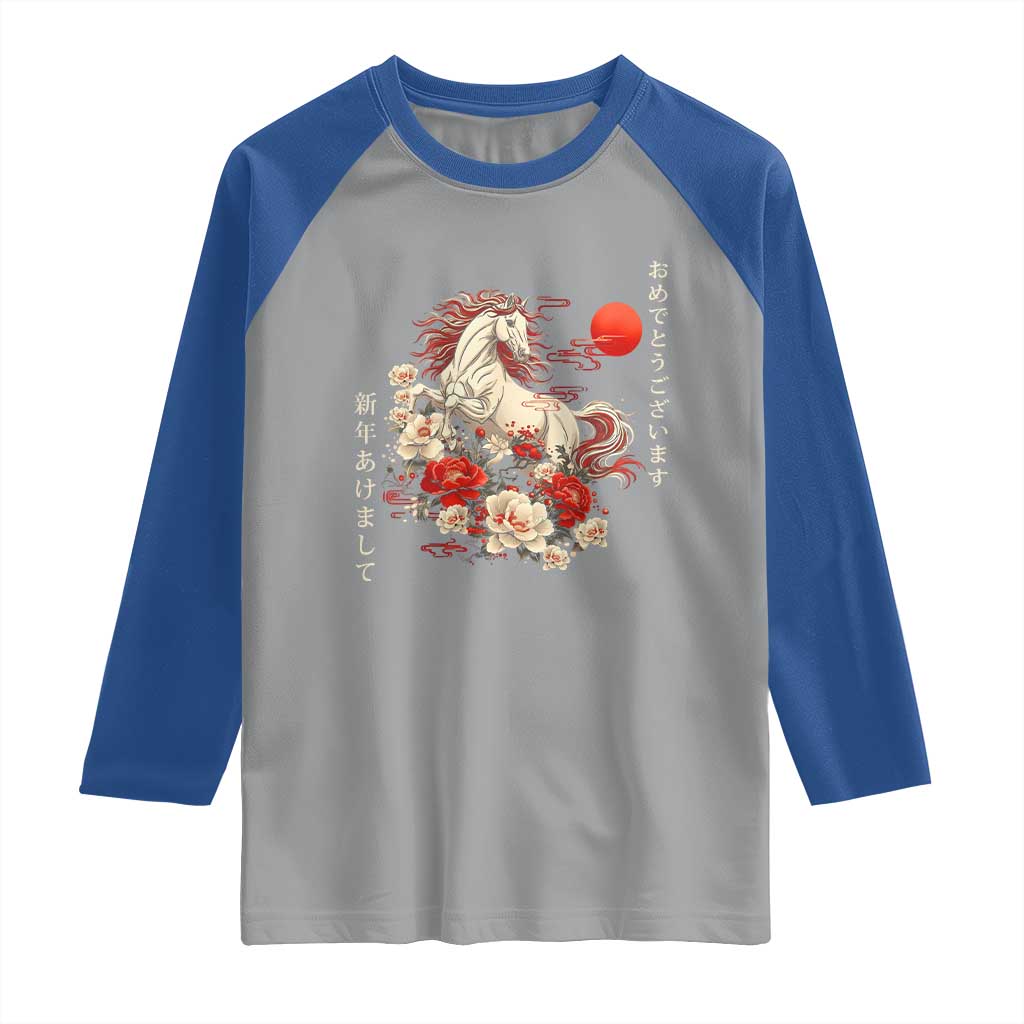 Japanese New Year 2026 Raglan Shirt Year Of The Horse Botan Flower TS11 Sport Gray Royal Print Your Wear