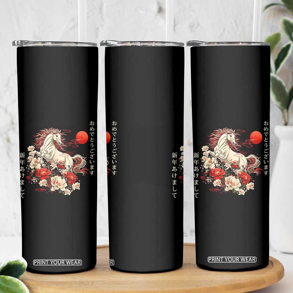 Japanese New Year 2026 Skinny Tumbler Year Of The Horse Botan Flower TS11 Print Your Wear