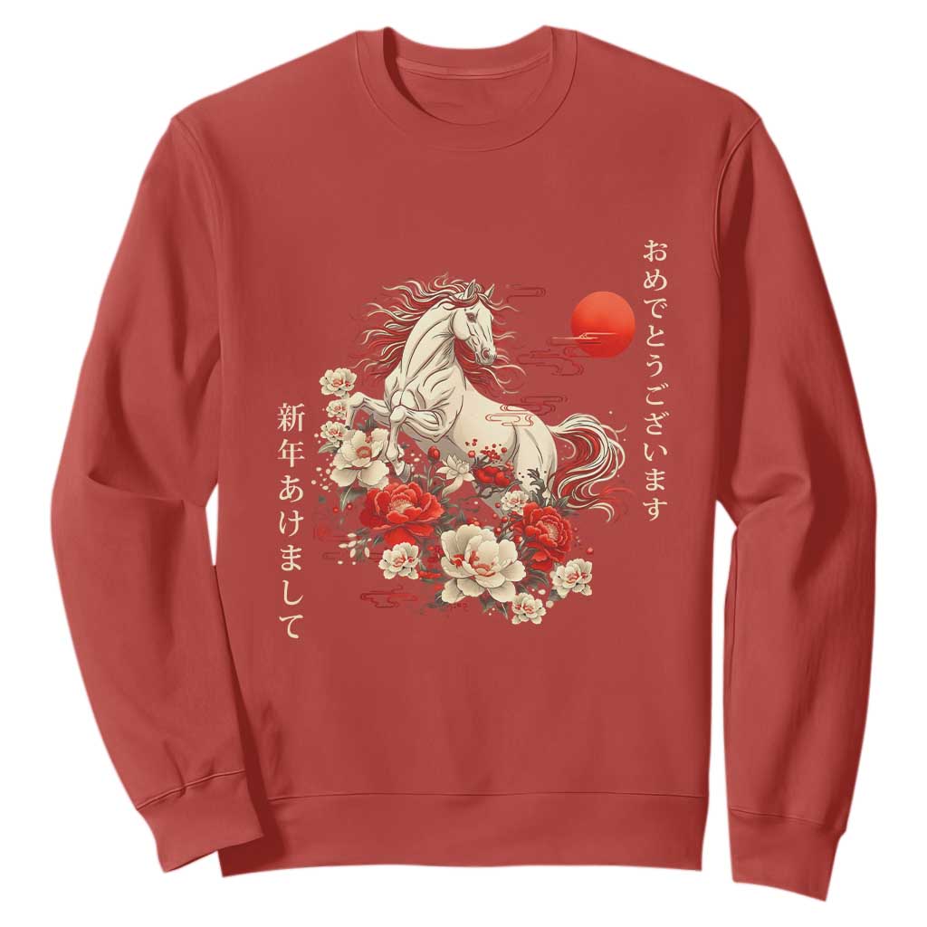 Japanese New Year 2026 Sweatshirt Year Of The Horse Botan Flower TS11 Red Print Your Wear