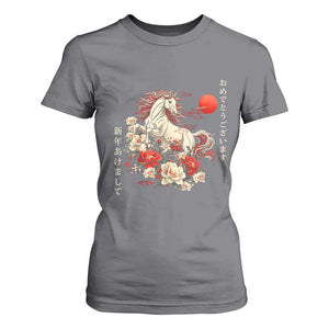 Japanese New Year 2026 T Shirt For Women Year Of The Horse Botan Flower TS11 Charcoal Print Your Wear
