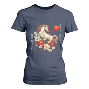 Japanese New Year 2026 T Shirt For Women Year Of The Horse Botan Flower TS11 Navy Print Your Wear