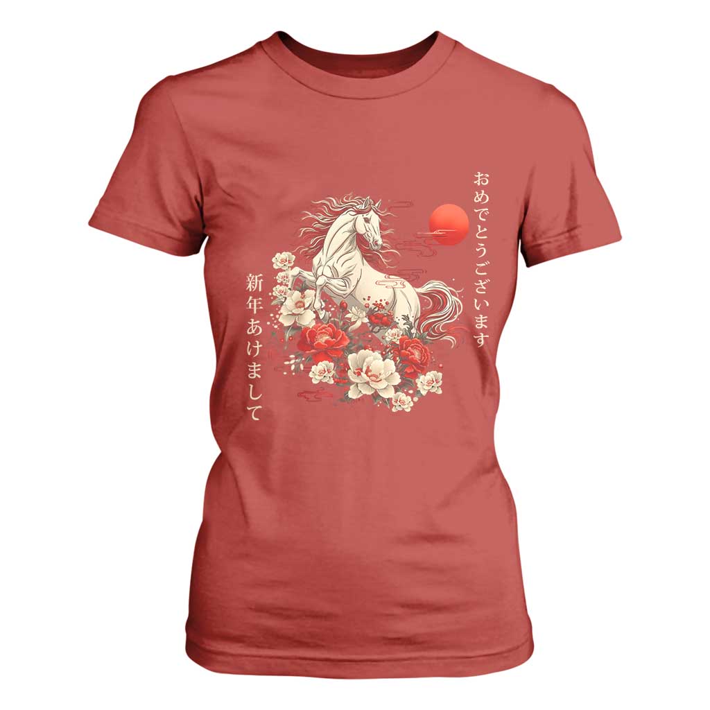 Japanese New Year 2026 T Shirt For Women Year Of The Horse Botan Flower TS11 Red Print Your Wear
