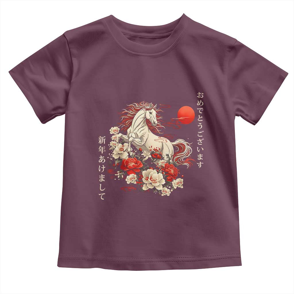 Japanese New Year 2026 Toddler T Shirt Year Of The Horse Botan Flower TS11 Maroon Print Your Wear