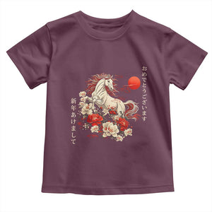 Japanese New Year 2026 Toddler T Shirt Year Of The Horse Botan Flower TS11 Maroon Print Your Wear