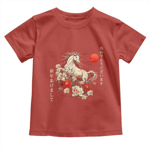 Japanese New Year 2026 Toddler T Shirt Year Of The Horse Botan Flower TS11 Red Print Your Wear