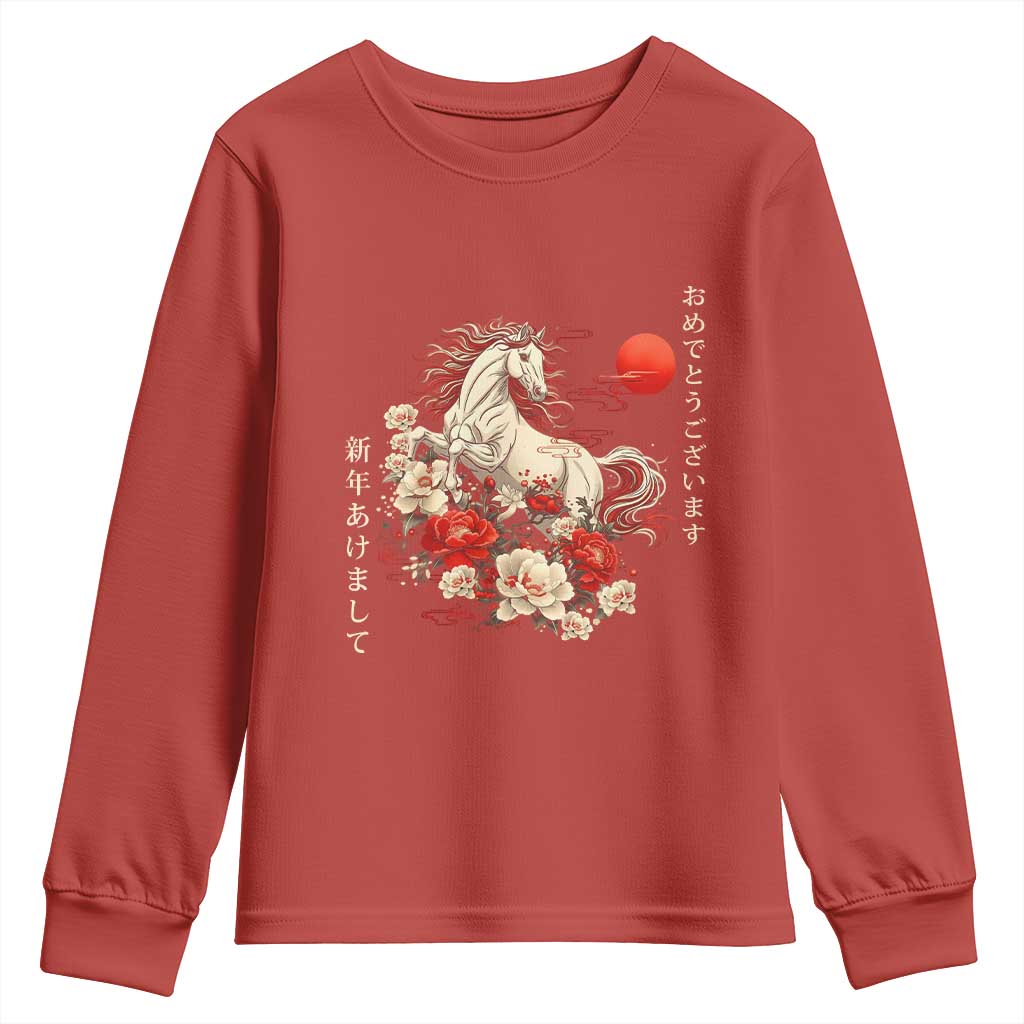 Japanese New Year 2026 Youth Sweatshirt Year Of The Horse Botan Flower TS11 Red Print Your Wear