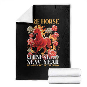 Year of The Fire Horse 2026 Throw Blanket Chinese New Year Peony Flower TS11 Black Print Your Wear