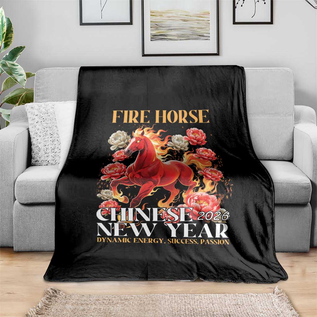 Year of The Fire Horse 2026 Throw Blanket Chinese New Year Peony Flower TS11 Print Your Wear