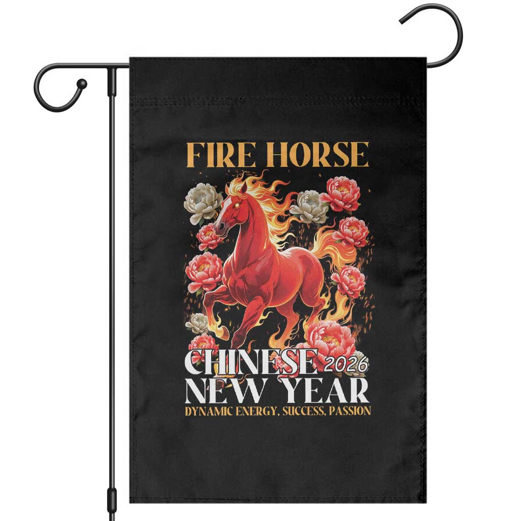 Year of The Fire Horse 2026 Garden Flag Chinese New Year Peony Flower TS11 Black Print Your Wear