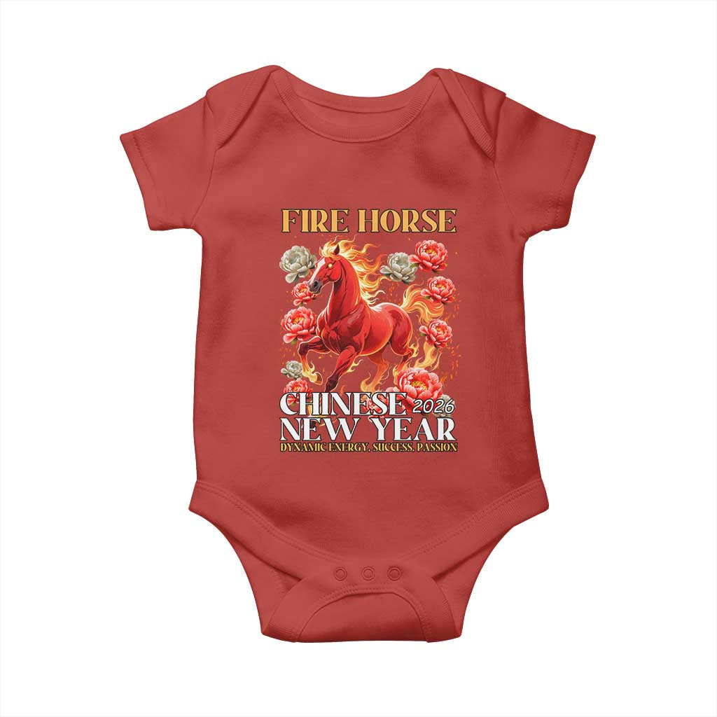 Year of The Fire Horse 2026 Baby Onesie Chinese New Year Peony Flower TS11 Red Print Your Wear