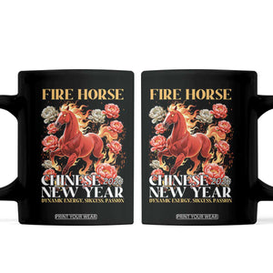 Year of The Fire Horse 2026 Coffee Mug Chinese New Year Peony Flower TS11 Black Print Your Wear