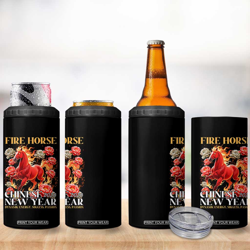 Year of The Fire Horse 2026 4 in 1 Can Cooler Tumbler Chinese New Year Peony Flower TS11 Print Your Wear