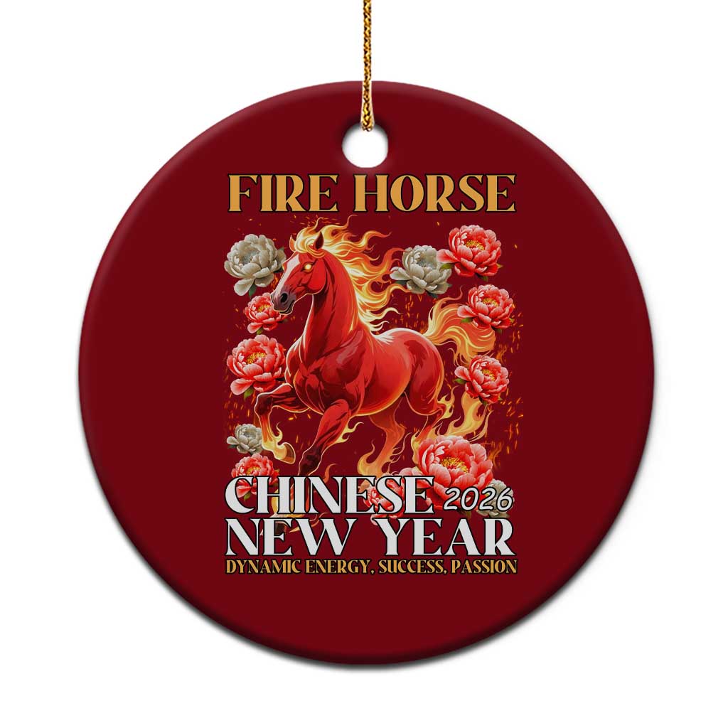 Year of The Fire Horse 2026 Ceramic Ornament Chinese New Year Peony Flower TS11 1pc Red Print Your Wear