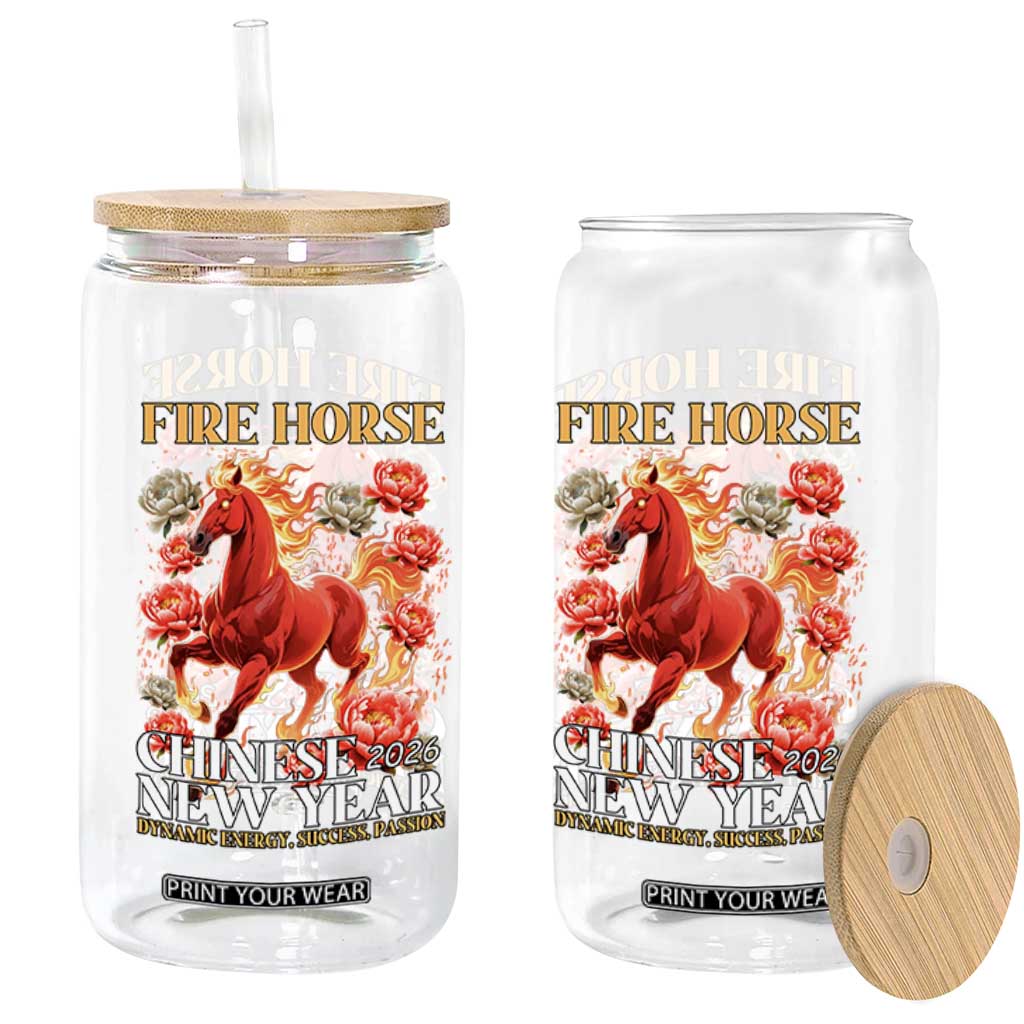 Year of The Fire Horse 2026 Glass Can Chinese New Year Peony Flower TS11 Print Your Wear