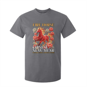 Year of The Fire Horse 2026 T Shirt For Kid Chinese New Year Peony Flower TS11 Charcoal Print Your Wear