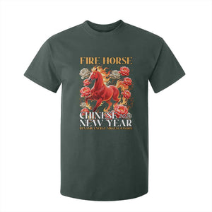 Year of The Fire Horse 2026 T Shirt For Kid Chinese New Year Peony Flower TS11 Dark Forest Green Print Your Wear
