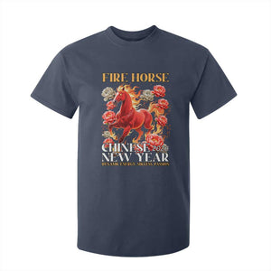 Year of The Fire Horse 2026 T Shirt For Kid Chinese New Year Peony Flower TS11 Navy Print Your Wear