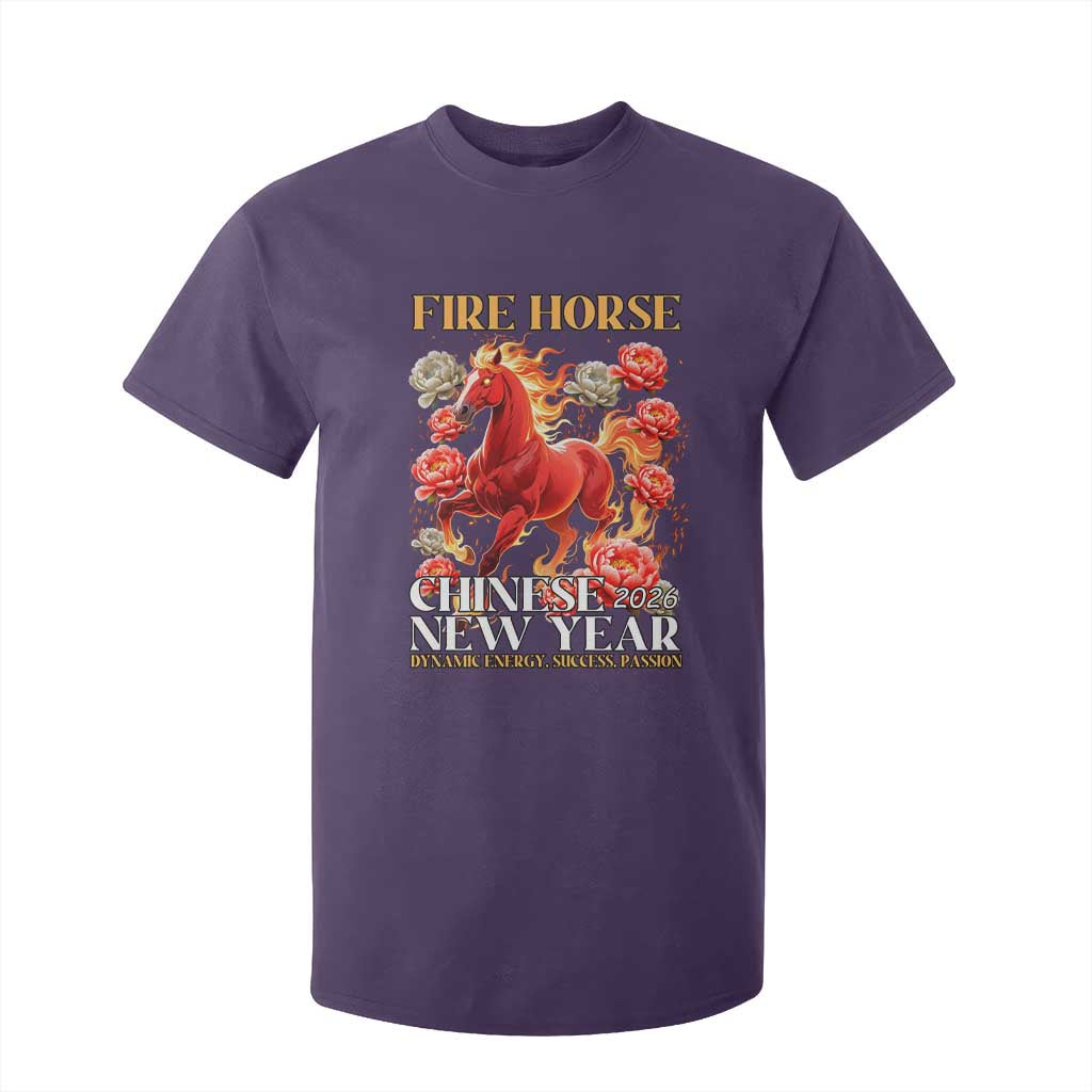 Year of The Fire Horse 2026 T Shirt For Kid Chinese New Year Peony Flower TS11 Purple Print Your Wear