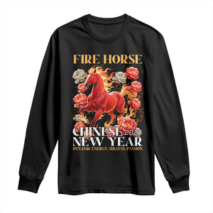Year of The Fire Horse 2026 Long Sleeve Shirt Chinese New Year Peony Flower TS11 Black Print Your Wear