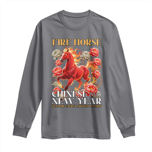Year of The Fire Horse 2026 Long Sleeve Shirt Chinese New Year Peony Flower TS11 Charcoal Print Your Wear