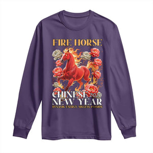 Year of The Fire Horse 2026 Long Sleeve Shirt Chinese New Year Peony Flower TS11 Purple Print Your Wear