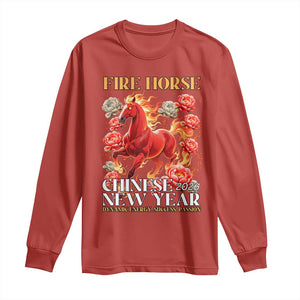 Year of The Fire Horse 2026 Long Sleeve Shirt Chinese New Year Peony Flower TS11 Red Print Your Wear