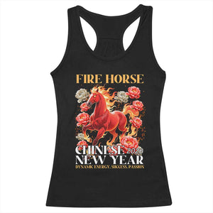Year of The Fire Horse 2026 Racerback Tank Top Chinese New Year Peony Flower TS11 Black Print Your Wear