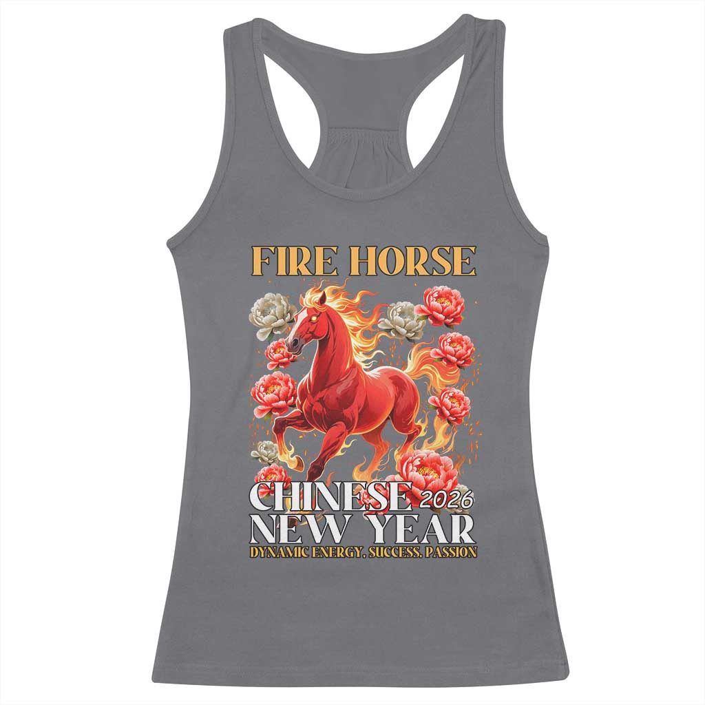 Year of The Fire Horse 2026 Racerback Tank Top Chinese New Year Peony Flower TS11 Charcoal Print Your Wear