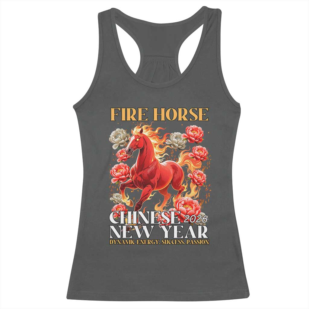 Year of The Fire Horse 2026 Racerback Tank Top Chinese New Year Peony Flower TS11 Dark Heather Print Your Wear